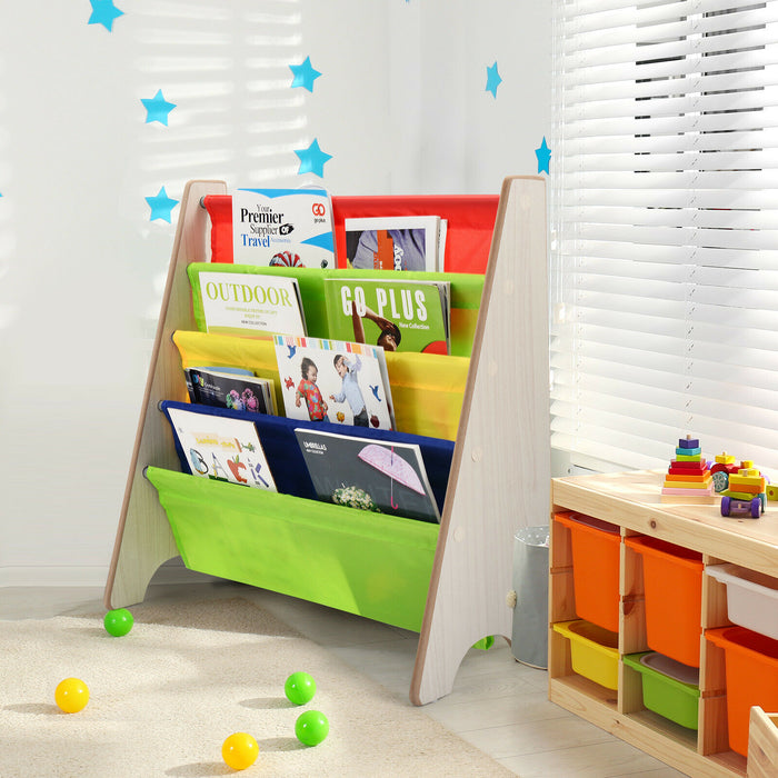 Children's Bookshelf - 4 Tier Magazine and Book Organiser in Natural Colour - Ideal Storage Solution for Kids' Rooms