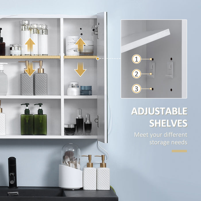 Illuminated Wall-Mounted Bathroom Cabinet - LED Mirror with Touch Switch and USB Charging, Adjustable Shelf - Space-Saving Storage for Modern Bathrooms