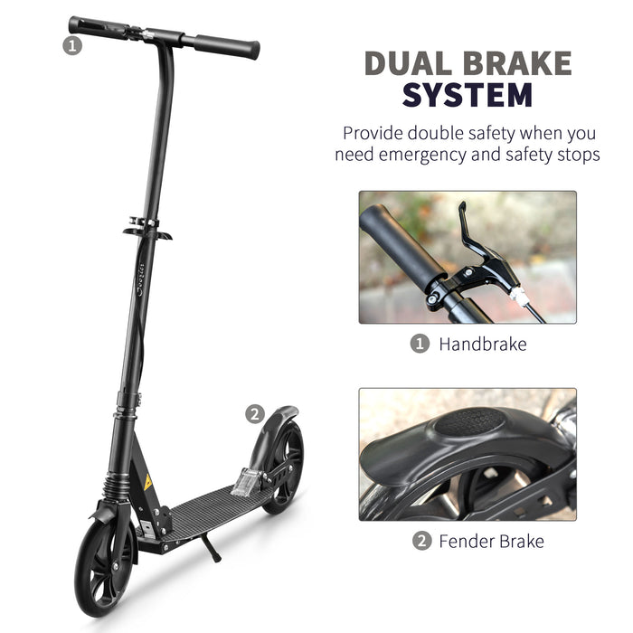 Folding Kick Scooter with One-Click Operation - Adjustable Handlebar, Kickstand, Dual Brakes, Shock Absorption, for Ages 14+ - Quick Fold Design for Teens and Adults