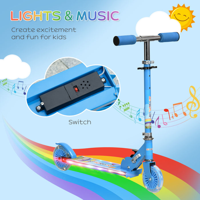 Kids Glider Scooter with Illuminated Wheels and Musical Feature - Adjustable and Foldable Design for Easy Storage - Perfect Ride-On for Kids Aged 3 to 7 Years, Vibrant Blue
