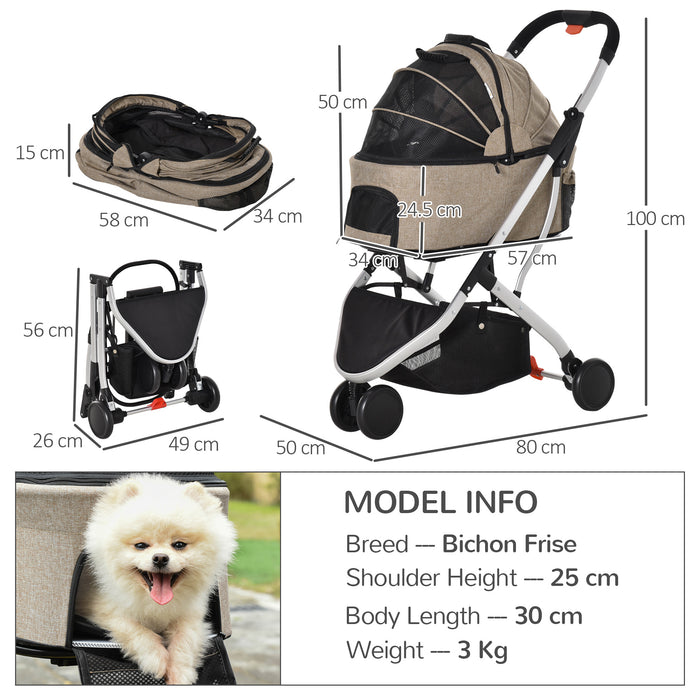 2-in-1 Pet Stroller and Carrier - Detachable, Foldable Dog and Cat Pushchair with Carrying Bag - Perfect for Small Animals, Light Brown Color