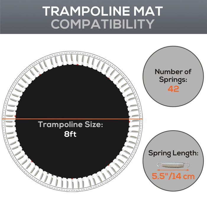 8ft Trampoline Replacement Mat - Includes Spring Pull Tool and 42 V-Hooks, Compatible with 14cm Springs - Ideal for Trampoline Repair and Renewal