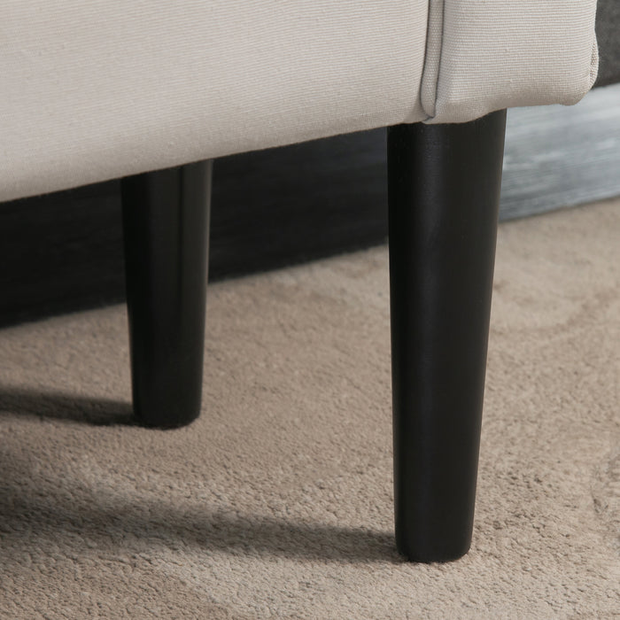 Linen Upholstered Petite Ottoman Bench with Rolled Arms - Sturdy Wooden Legs in Elegant Grey - Versatile End Chair for Bedroom and Living Room