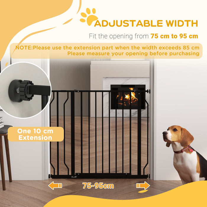 Extra-Wide Adjustable Dog Safety Gate with Walk-Through Door - Pressure Mount for Doorways, Hallways, Staircases - Pet Barrier for Home Safety, Black