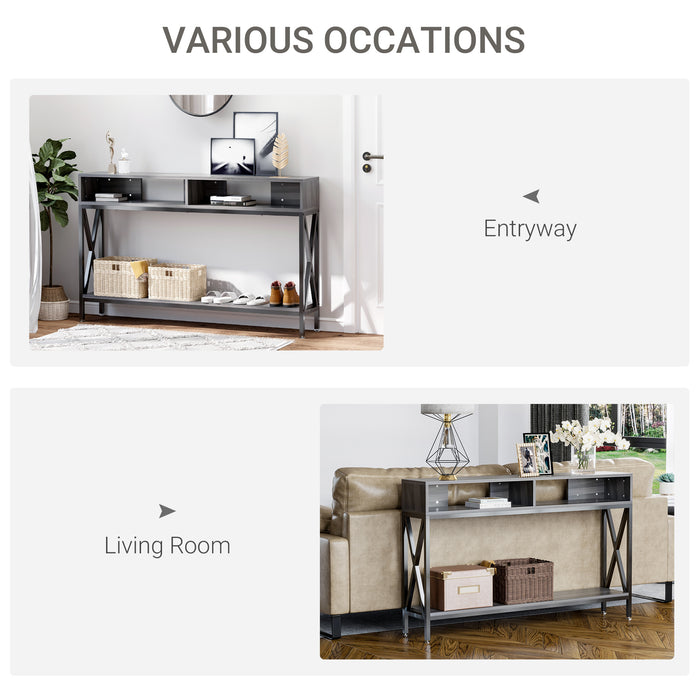 3-Compartment Console Table - Metal Frame with Adjustable Feet for Home and Office - Stylish Storage and Display Solution for Living Room