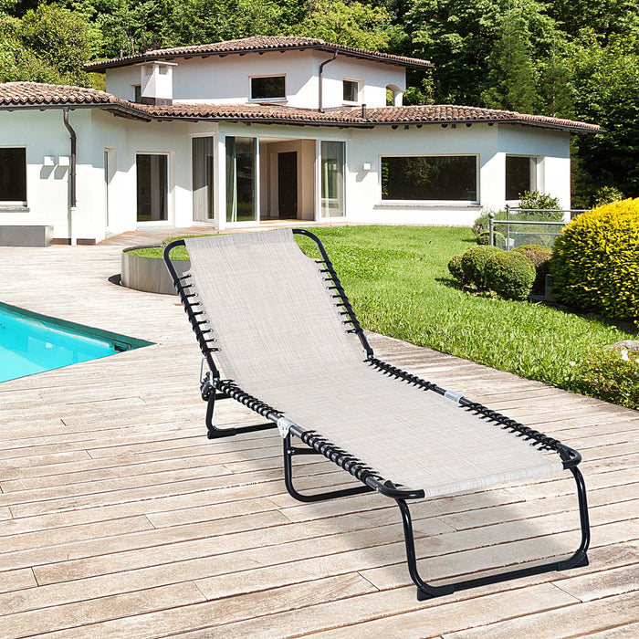 Reclining Folding Chaise Lounge Chair - 4-Position Adjustable Backrest, Garden Sun Lounger - Ideal for Patio, Deck, Poolside Relaxation, Cream White