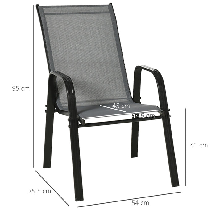 Stackable Garden Dining Chairs - Set of 4 Outdoor Patio Chairs with Backrest and Armrests in Dark Grey - Ideal for Home Patio and Garden Entertaining