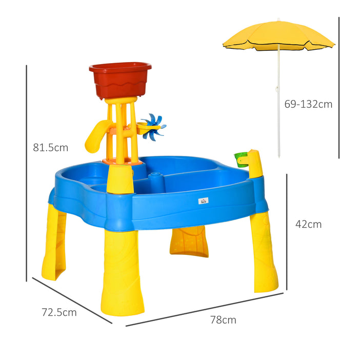 2 in 1 Sand and Water Play Table with Fun Accessories - Includes Adjustable, Colorful Parasol - Ideal for Creative Outdoor Play for Children