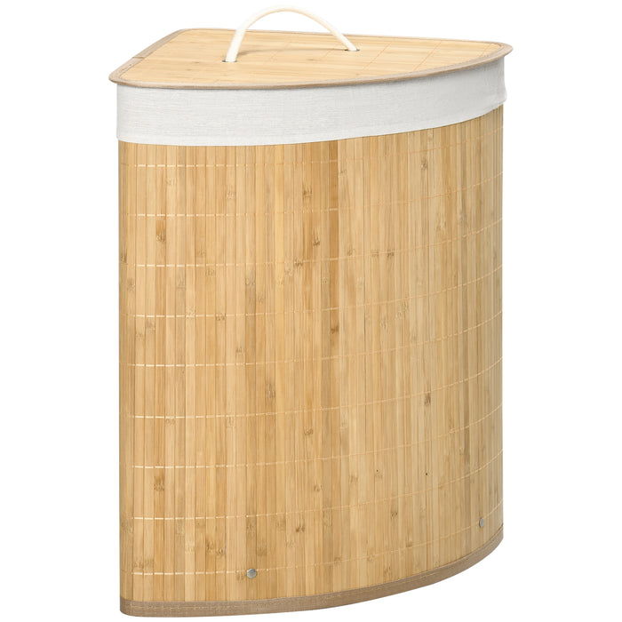 Bamboo Laundry Hamper - 55L Capacity with Lid and Removable Liner, Space-Saving Corner Design - Ideal for Organizing and Airing Out Laundry