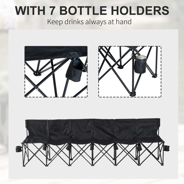 6-Seater Foldable Sports Bench - Outdoor Picnic & Camping Chair with Cup Holder, Steel Frame - Portable Group Seating for Spectators