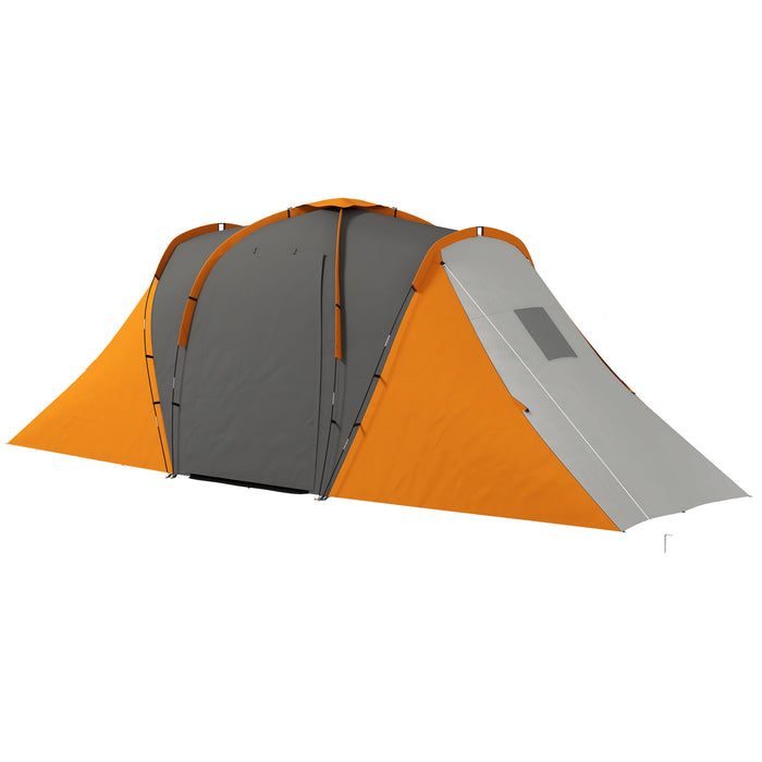 Extra Spacious Tunnel Tent - 2-Bedroom Camping Shelter with Living Space, 2000mm Waterproof - Ideal for 4-6 People, Easy Transport with Carry Bag, Vibrant Orange