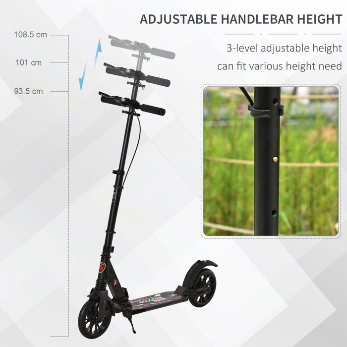 Foldable Kick Scooter for Adults and Teens - Height Adjustable, Aluminum Frame, Rear Wheel & Hand Brake, Shock Absorption - Ideal Urban Commute and Play for Ages 14+
