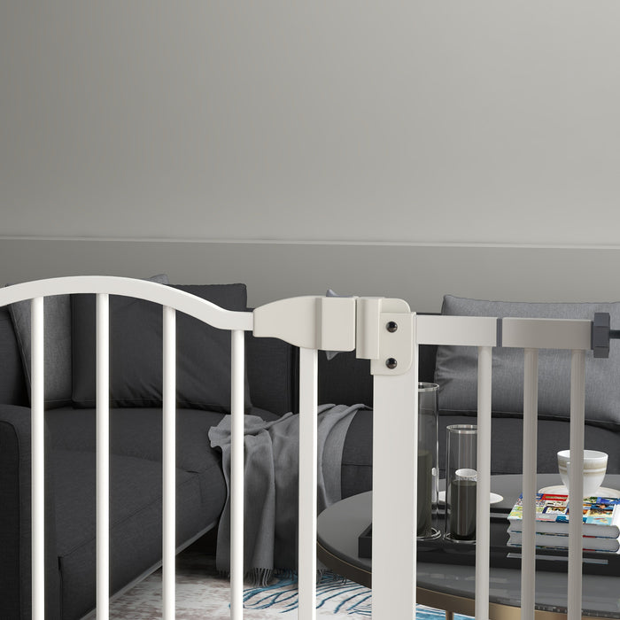 Folding Metal Pet Safety Gate - Sturdy Dog Barrier in White - Ideal for Home Pet Containment and Protection