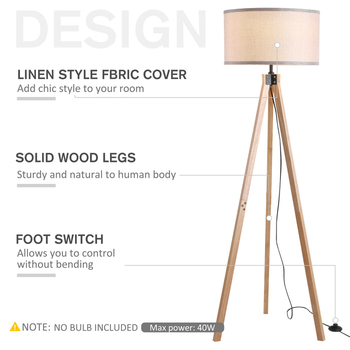 Elegant 5ft Wooden Tripod Floor Lamp - E27 Bulb Compatible with Versatile Home and Office Use - Free Standing Design in Beige