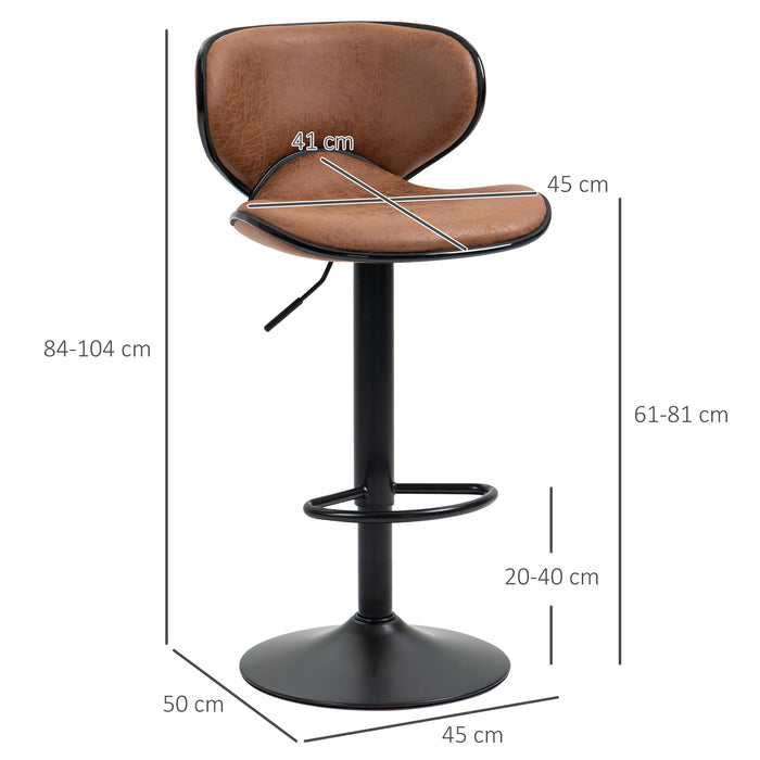 Microfiber Swivel Bar Stools - Adjustable Height Armless Chairs, Set of 2, Brown - Perfect for Kitchen Counter and Home Bar Seating