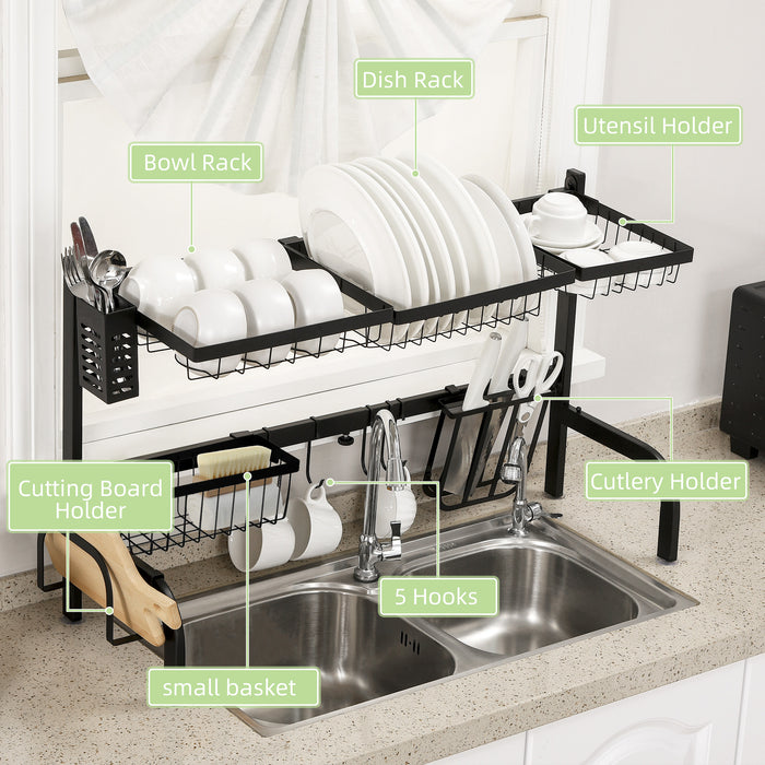 2-Tier Adjustable Over-the-Sink Dish Rack - Space-Saving Kitchen Organizer for Drying Dishes - Ideal for Small Homes & Apartments