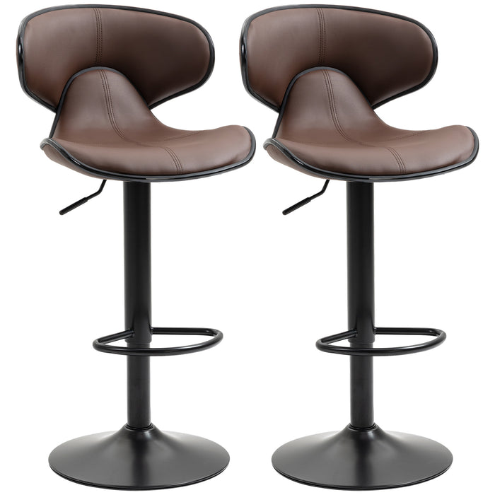 Swivel Barstools Set of 2 - Adjustable Height with Back & Footrest, Steel Frame & Gas Lift - Ideal for Kitchen Counter & Dining Room, Brown