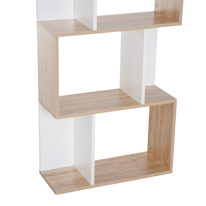 4-Tier Particle Board S-Shaped Bookcase - Modern Storage Display Shelving Unit - Elegant Room Divider for Home or Office Decor