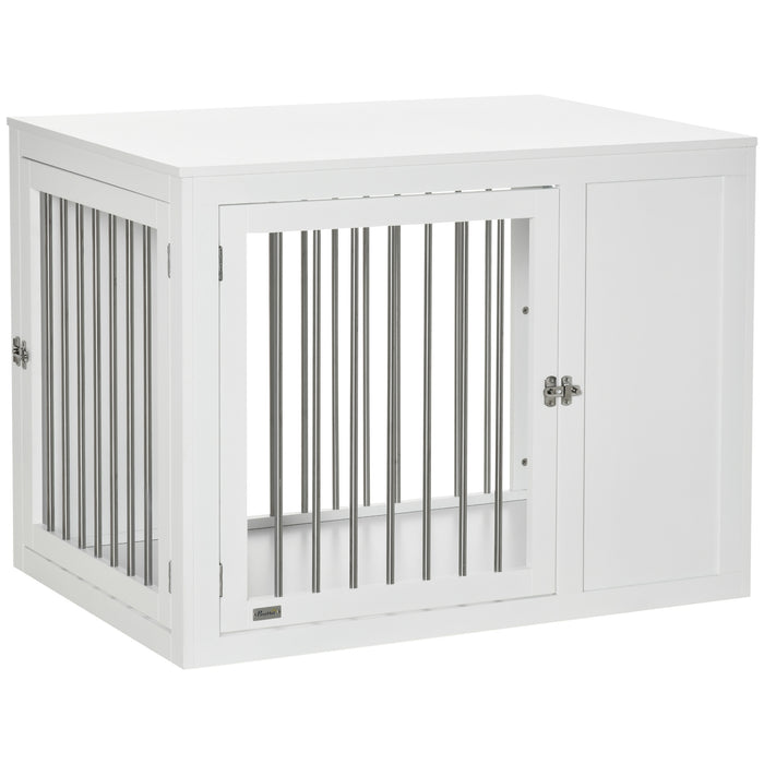 Indoor Wooden Dog Crate Furniture - Stylish End Table Pet Kennel with Double Door Design and Secure Locks - Elegant Decor for Home, Suitable for Medium & Large Dogs, in White