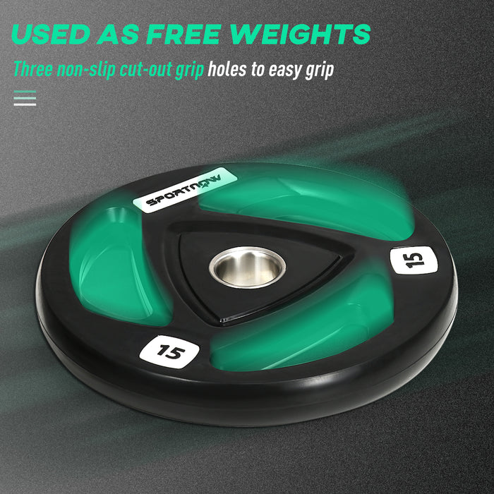 Tri-Grip 15kg Olympic Weight Plates - Rubber Coated Barbell Set with 5cm Center Holes - Ideal for Gym, Home Exercise & Strength Training