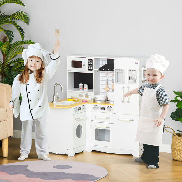 Kids Playtime Chef Station - Wooden Kitchen Playset with Realistic Fridge, Microwave, Oven, and Sink - Encourage Imaginative Play and Cooking Skills for Children