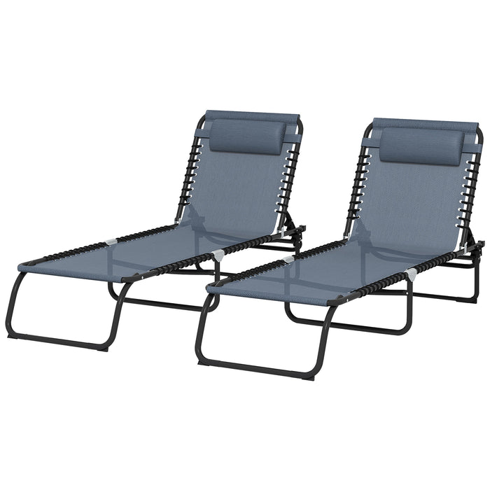 Folding Sun Lounger Set of 2 - Beach Chaise Chair with 4-Position Adjustable Backrest, Grey - Ideal for Garden, Camping & Relaxation