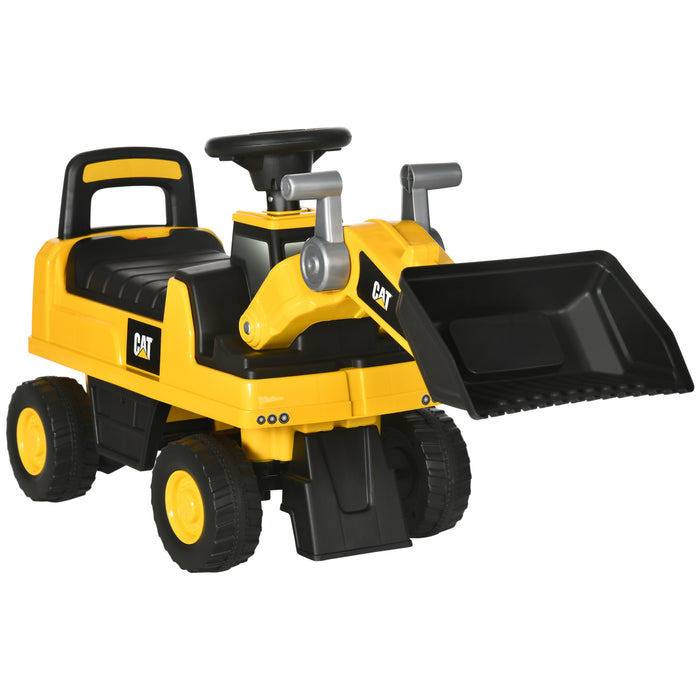 CAT Licensed Toddler Excavator Ride-On - Manual Bucket & Horn, Under-Seat Storage - Foot-to-Floor Construction Digger for Kids