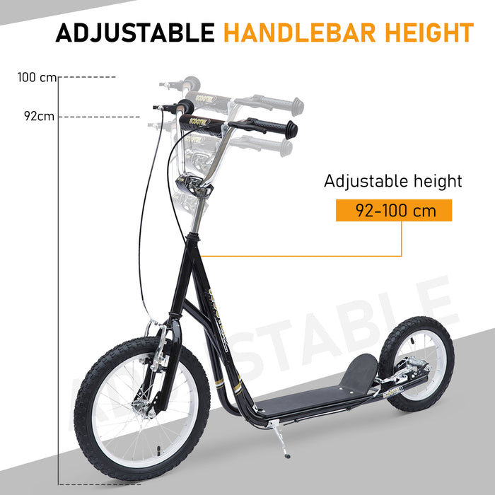 Teen Scooter with Rubber Wheels - Adjustable Handlebar, Front & Rear Dual Brakes, and Kickstand - Ideal for Kids 5+ Years, Black