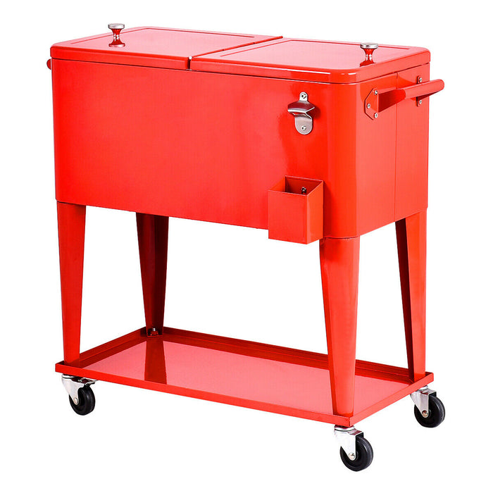 Ice Chest Cooler Trolley - Robust 76 Litre Outdoor Beverage Cooler - Perfect for Camping and Outdoor Parties