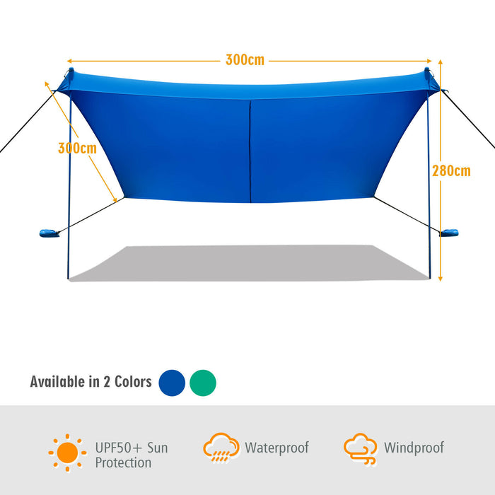 UPF 50 Waterproof Sunshade Canopy - Portable, Durable, 300cm x 300cm in Blue - Perfect for Outdoor Events, Camping, and Picnics
