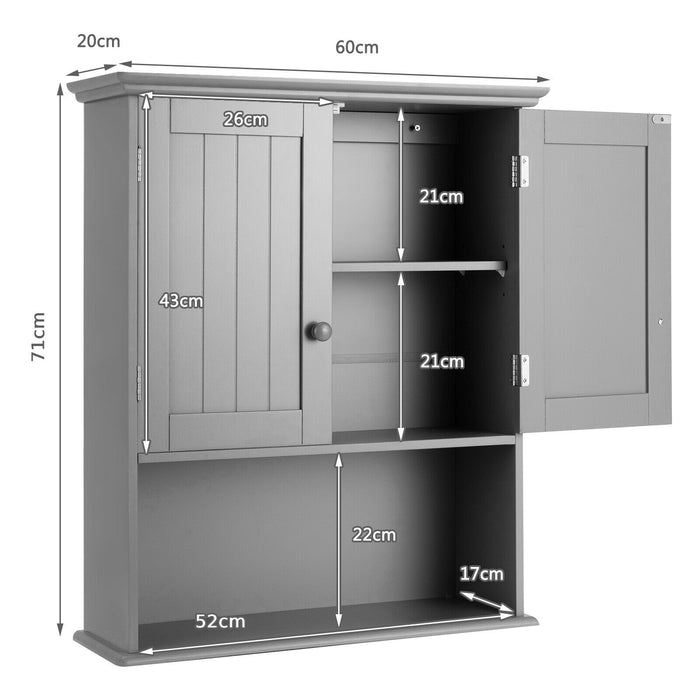 Grey Wall Mounted Cabinet - Bathroom Storage with Adjustable Shelf - Ideal for Maximizing Space and Organizing Supplies