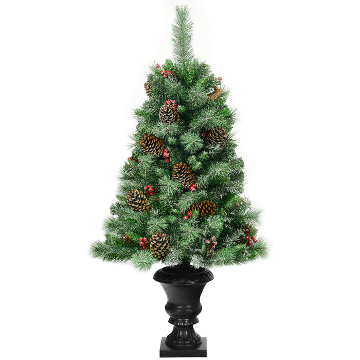 Snow Flocked 4FT Artificial Christmas Tree - Festive Decor with Red Berries - Perfect for a Traditional Holiday Setting