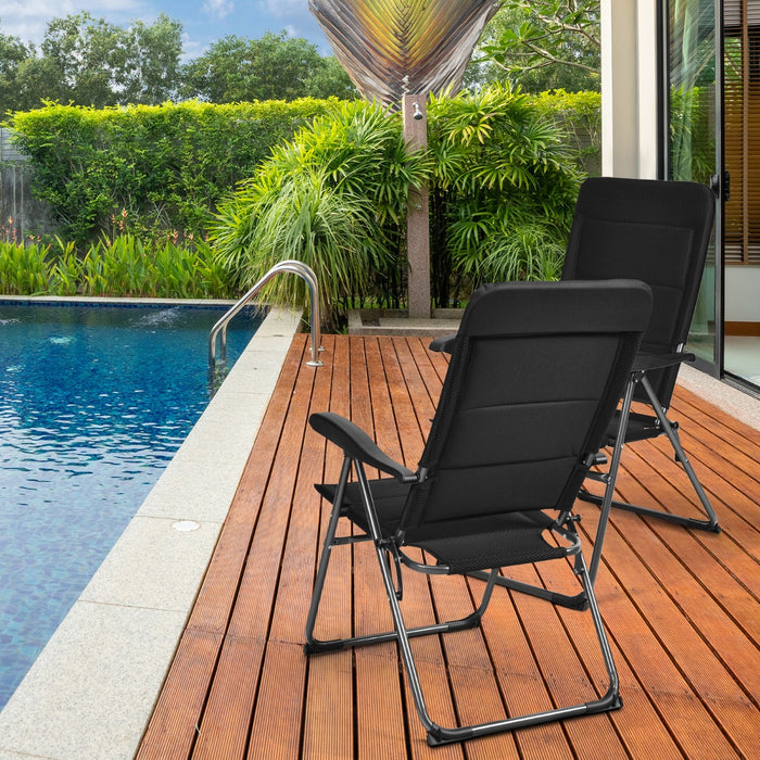 2-Piece Padded Patio Lounger Black Edition - Comfortable Outdoor Chair with 7 Adjustable Backrest Positions - Ideal for Sunbathing and Outdoor Relaxation