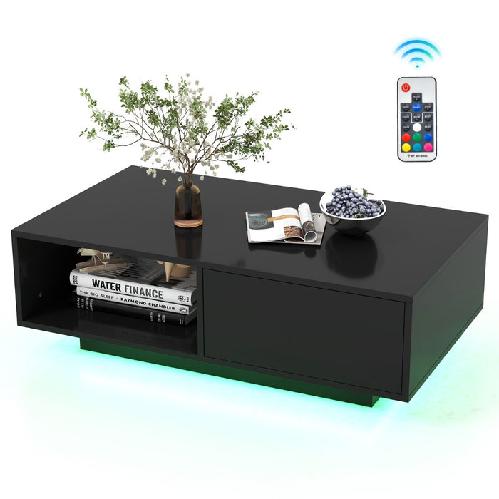 LED Coffee Table - 20 Color Changing RGB Lights and Integrated Storage Shelf in Black - Ideal for Modern Living Spaces