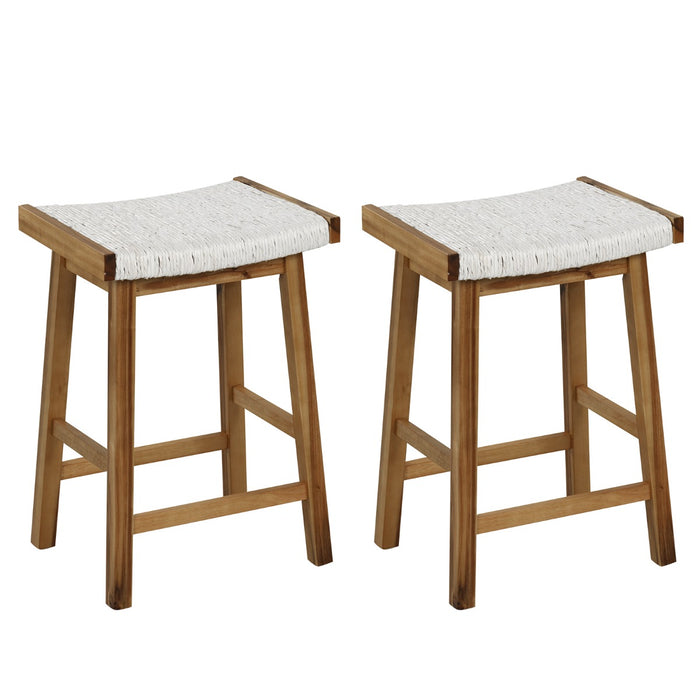 2-Piece 65cm Barstools - Woven Seaweed Seat Feature - Ideal for Home Bars and Kitchen Counters