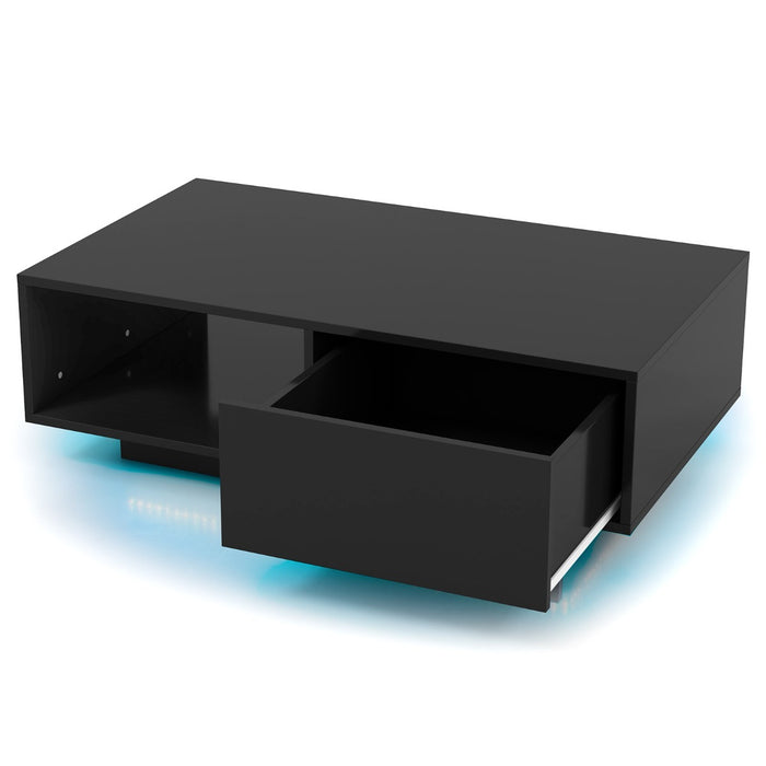 LED Coffee Table - 20 Color Changing RGB Lights and Integrated Storage Shelf in Black - Ideal for Modern Living Spaces