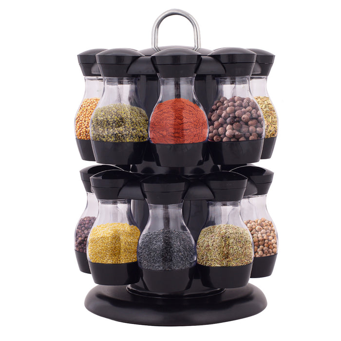 Rotating 16-Jar Spice Rack - Carousel Kitchen Holder for Herbs, Spices - Perfect Solution for Organized Cooking and Kitchen Storage