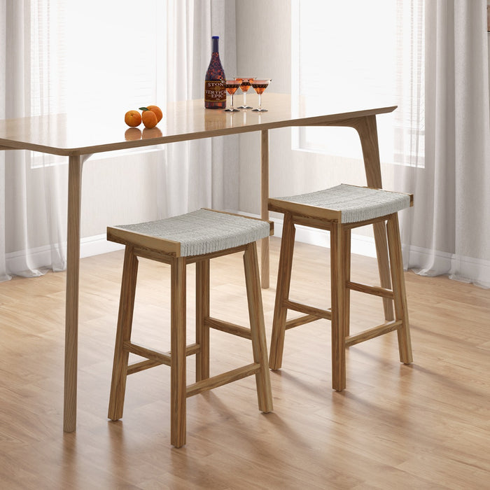 2-Piece 65cm Barstools - Woven Seaweed Seat Feature - Ideal for Home Bars and Kitchen Counters