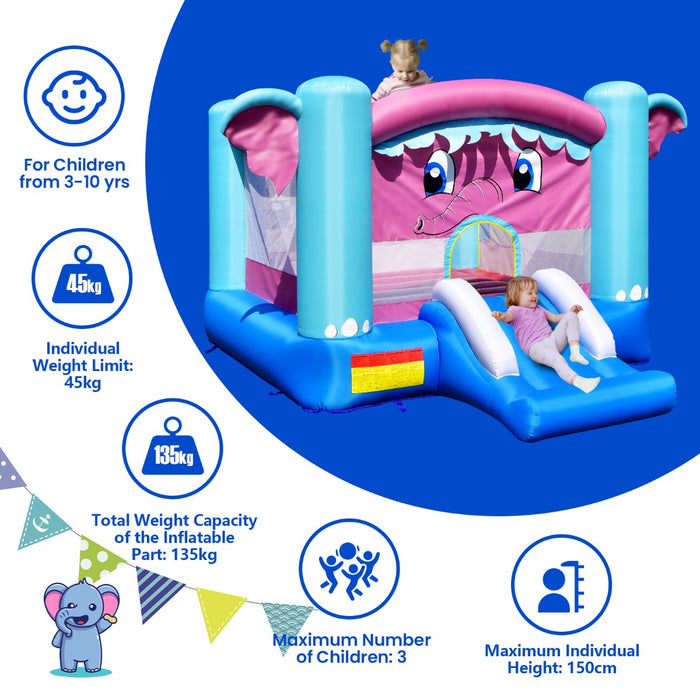 Inflatable 3-In-1 Kids Playhouse - Bounce House with Slides and Basketball Rim, No Blower Included - Ideal Fun Activity for Young Children