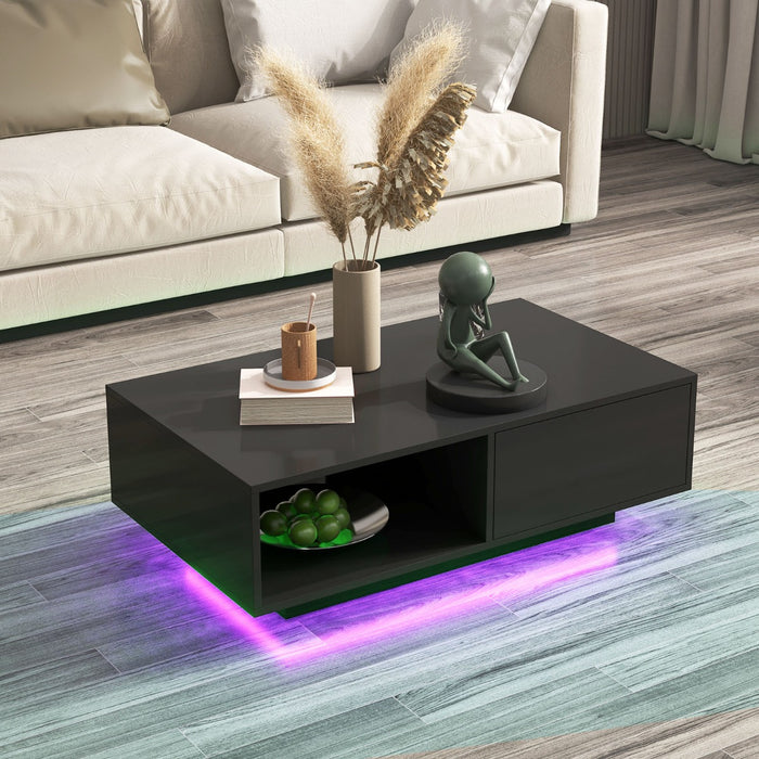 LED Coffee Table - 20 Color Changing RGB Lights and Integrated Storage Shelf in Black - Ideal for Modern Living Spaces