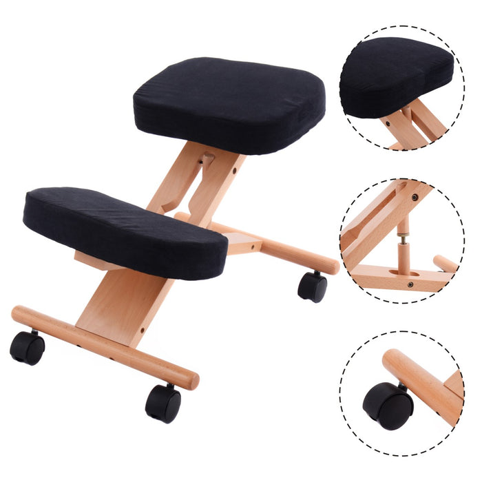 Orthopaedic Kneeling Stool - Wooden Ergonomic Posture Frame Seat in Black - Ideal Solution for Correcting Posture