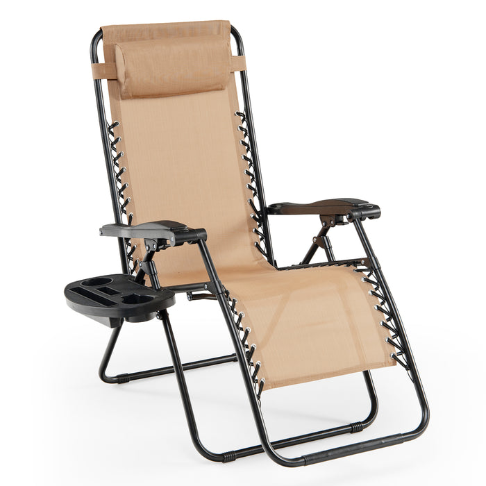 Outdoor Leisure Relaxation Chair - Foldable Patio Recliner with Detachable Headrest and Drink Holder - Ideal for Backyard Comfort and Convenience