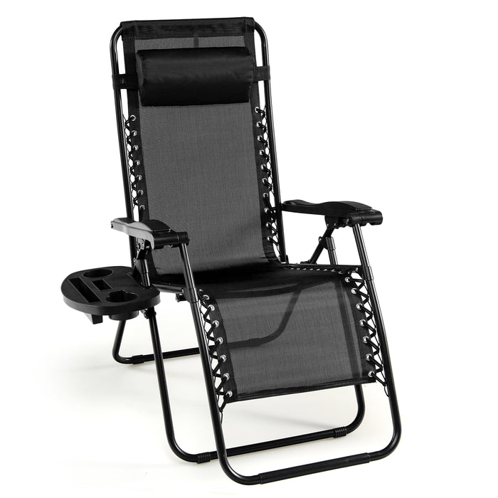 Outdoor Leisure Relaxation Chair - Foldable Patio Recliner with Detachable Headrest and Drink Holder - Ideal for Backyard Comfort and Convenience