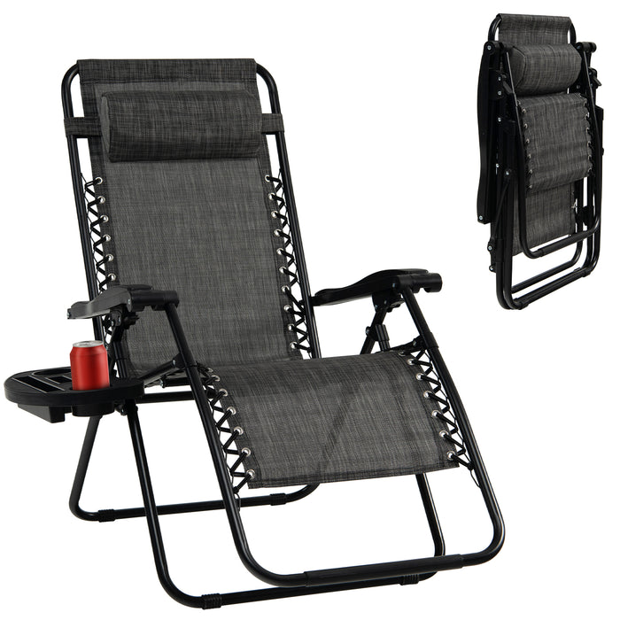 Outdoor Leisure Relaxation Chair - Foldable Patio Recliner with Detachable Headrest and Drink Holder - Ideal for Backyard Comfort and Convenience