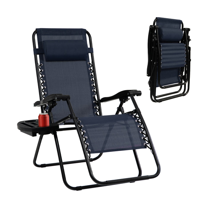 Outdoor Leisure Relaxation Chair - Foldable Patio Recliner with Detachable Headrest and Drink Holder - Ideal for Backyard Comfort and Convenience