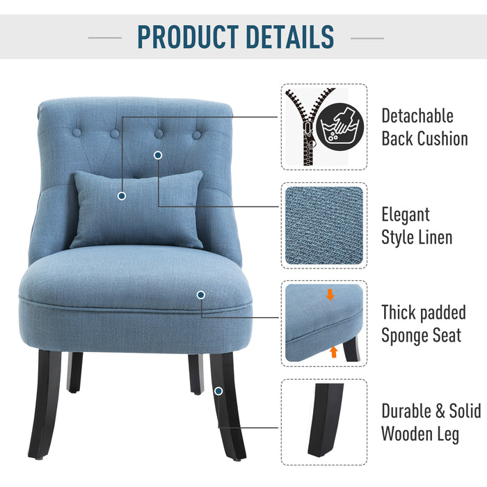 Upholstered Fabric Tub Chair with Pillow - Single Sofa Dining Chair, Solid Wood Legs - Comfortable Seating for Home Living Room, Blue