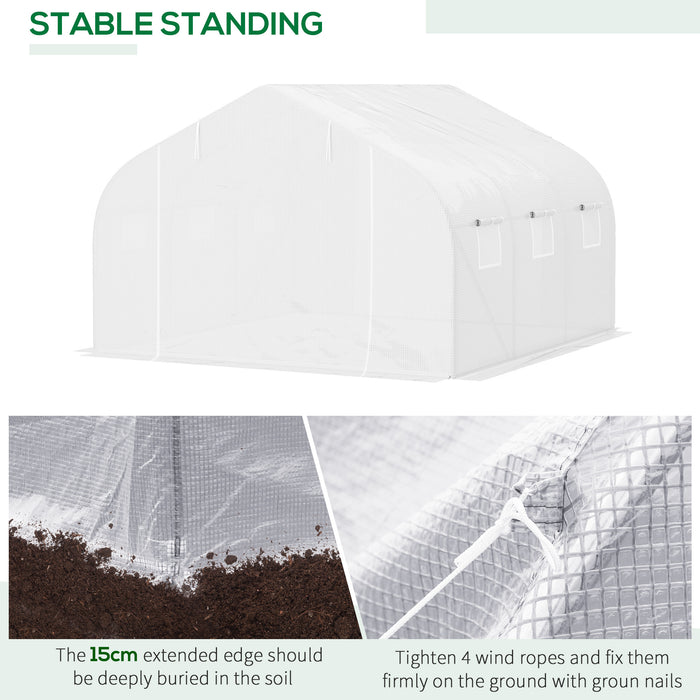 Walk-In Polytunnel Greenhouse 4.5x3x2m - Steel Frame Construction with Roll-Up Door and Windows | White Canopy - Ideal for Year-Round Gardening and Plant Protection