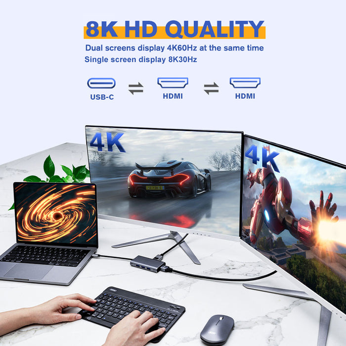 Bakeey 6 in 1 USB-C Hub - Docking Station with 3*USB3.0, 5Gbps, HDMI 8K@30HZ, UHD Video, Type-C PD 100W Fast Charging - Perfect for Laptops and Tablets with High-Speed Data Transfer