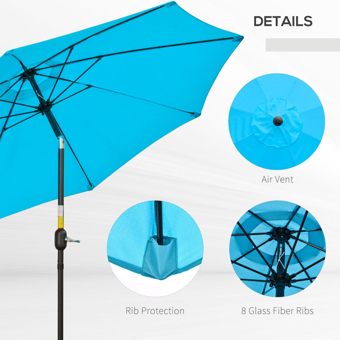 2.6M Patio Parasol Sun Umbrella - Tilt Shade Shelter Canopy with Crank, 8 Ribs, Aluminium Frame in Blue - Ideal for Outdoor Comfort and UV Protection
