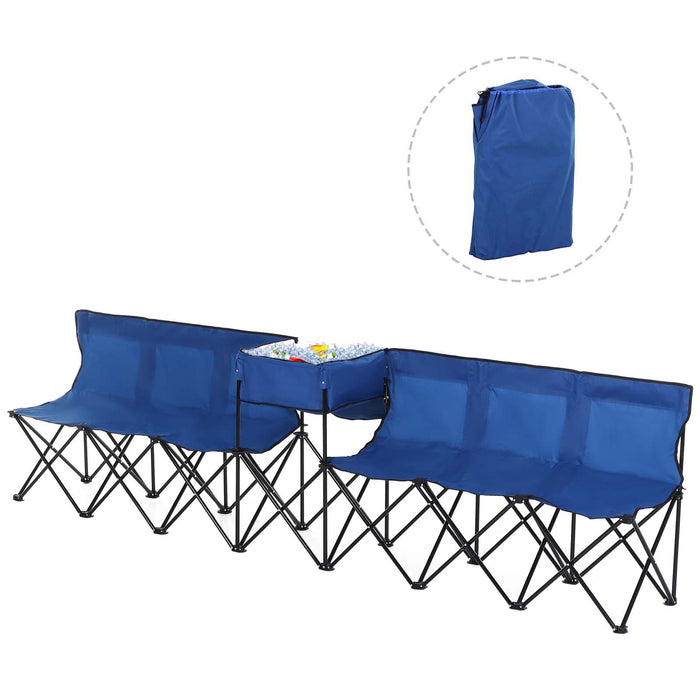 6-Seater Steel Camping Bench - Portable Folding Design with Integrated Cooler Bag - Ideal for Outdoor Events and Family Gatherings
